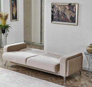 VANESSA CONVERTIBLE SOFA SET IN BEIGE VELVET 3+2+1 220X76X83CM