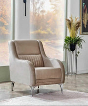 VANESSA CONVERTIBLE SOFA SET IN BEIGE VELVET 3+2+1 220X76X83CM