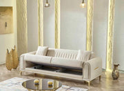 CONJUNTO SOFÁ CONVERTIBLE ORION CON TERCIOPELO BEIGE 3+2+1 218X88X88CM
