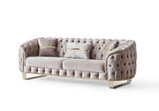 ARTEMIS SOFA WITH BEIGE VELVET WITH GOLD FINISHING AND CUSHIONS  3+2+1 ( 3 SEATER 229X90X80CM / 2 SEATER 169X90X80CM / 1 SEATER 109X88X73CM)
