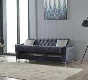 SOFÁ CONVERTIBLE KELEBEK 3 PLAZAS CON TERCIOPELO GRIS Y PATAS PLATEADAS 216X90X90CM