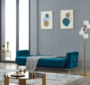 KELEBEK CONVERTIBLE 3 PLACE SOFA WITH GREEN VELVET AND FEET GOLD 216X90X90CM