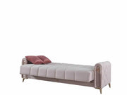 SOFÁ CONVERTIBLE MARRAKECH EN TERCIOPELO BEIGE CON DISEÑO Y PATAS DORADAS, COJINES 3+2+1 (SOFÁ DE 3 PLAZAS 230X90X93CM / SOFÁ DE 2 PLAZAS 160X90X93CM / SILLÓN DE 1 PLAZA 100X90X93CM)
