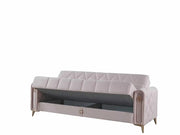 SOFÁ CONVERTIBLE MARRAKECH EN TERCIOPELO BEIGE CON DISEÑO Y PATAS DORADAS, COJINES 3+2+1 (SOFÁ DE 3 PLAZAS 230X90X93CM / SOFÁ DE 2 PLAZAS 160X90X93CM / SILLÓN DE 1 PLAZA 100X90X93CM)