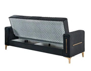 SOFÁ CONVERTIBLE MORENO COLOR NEGRO Y ACABADO DORADO CON COJINES 3+2+1 ( 3 PLAZAS 218X88X88CM / 2 PLAZAS 158X88X88CM / 1 PLAZA 98X88X88CM)