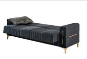 SOFÁ CONVERTIBLE MORENO COLOR NEGRO Y ACABADO DORADO CON COJINES 3+2+1 ( 3 PLAZAS 218X88X88CM / 2 PLAZAS 158X88X88CM / 1 PLAZA 98X88X88CM)