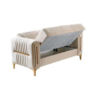 SOFÁ CONVERTIBLE MORENO COLOR BEIGE Y ACABADO DORADO CON COJINES 3+2+1 (3 PLAZAS 218X88X88CM / 2 PLAZAS 158X88X88CM / 1 PLAZA 98X88X88CM)