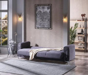 SOFÁ CONVERTIBLE ABIDJAN CON ACABADO GRIS Y DETALLES EN PLATA Y COJINES HERMOSOS 3+2+1 (SOFÁ DE 3 PLAZAS 218X88X88CM / SOFÁ DE 2 PLAZAS 158X88X88CM / SILLÓN DE 1 PLAZA 98X88X88CM)