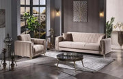 SOFÁ CONVERTIBLE ABIDJAN CON ACABADO BEIGE Y DETALLES DORADOS Y HERMOSOS COJINES 3+2+1 (3 PLAZAS 218X88X88CM / 2 PLAZAS 158X88X88CM / 1 PLAZA 98X88X88CM)
