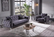 SOFÁ CONVERTIBLE VALENCIA CON ELEGANTE CONTRASTE GRIS Y PLATA CON COJINES 3+2+1 (3 PLAZAS 235X100X80CM / 2 PLAZAS 170X100X80CM / 1 PLAZA 118X100X80CM)