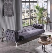 SOFÁ CONVERTIBLE VALENCIA CON ELEGANTE CONTRASTE GRIS Y PLATA CON COJINES 3+2+1 (3 PLAZAS 235X100X80CM / 2 PLAZAS 170X100X80CM / 1 PLAZA 118X100X80CM)