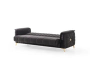 SOFÁ CONVERTIBLE RADISSON DE TERCIOPELO NEGRO CON ACABADO DORADO 3+2+1 (3 PLAZAS 240X100X80 CM / 2 PLAZAS 170X100X80CM / 1 PLAZA 110X100X90CM)