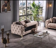 SOFÁ CONVERTIBLE VALENCIA CON ELEGANTE CONTRASTE EN BEIGE Y DORADO CON COJINES 3+2+1 (3 PLAZAS 235X100X80CM / 2 PLAZAS 170X100X80CM / 1 PLAZA 118X100X80CM)