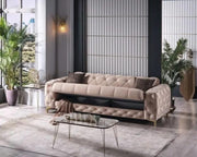 SOFÁ CONVERTIBLE VALENCIA CON ELEGANTE CONTRASTE EN BEIGE Y DORADO CON COJINES 3+2+1 (3 PLAZAS 235X100X80CM / 2 PLAZAS 170X100X80CM / 1 PLAZA 118X100X80CM)