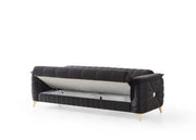 SOFÁ CONVERTIBLE RADISSON DE TERCIOPELO NEGRO CON ACABADO DORADO 3+2+1 (3 PLAZAS 240X100X80 CM / 2 PLAZAS 170X100X80CM / 1 PLAZA 110X100X90CM)