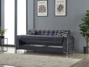HAVANA CONVERTIBLE CORNER SOFA WITH GREY WITH SLIVER TOUCH AND CUSHIONS 3+2+1 ( 3 SEATER 224X91X86CM / 2 SEATER 173X91X86CM / 1 SEATER 80X85X95CM)