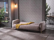 SOFÁ CONVERTIBLE RADISSON CON TERCIOPELO BEIGE Y ACABADO DORADO 3+2+1 (SOFÁ DE 3 PLAZAS 240X100X80 CM / SOFÁ DE 2 PLAZAS 170X100X80CM / SILLÓN DE 1 PLAZA 110X100X90CM)