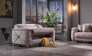 SOFÁ CONVERTIBLE RADISSON CON TERCIOPELO BEIGE Y ACABADO DORADO 3+2+1 (SOFÁ DE 3 PLAZAS 240X100X80 CM / SOFÁ DE 2 PLAZAS 170X100X80CM / SILLÓN DE 1 PLAZA 110X100X90CM)