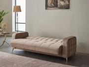 SOFÁ ESQUINERO CONVERTIBLE HAVANA CON DETALLES EN BEIGE Y ORO Y COJINES 3+2+1 (SOFÁ 3 PLAZAS 224X91X86CM / SOFÁ 2 PLAZAS 173X91X86CM / SILLÓN 1 PLAZA 80X85X95CM)