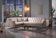 JUEGO DE SOFÁ CONVERTIBLE CUBA EN ELEGANTE COLOR BEIGE CON ACABADO DORADO EN LAS PATAS Y COJINES 310X240X100CM