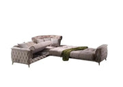 JUEGO DE SOFÁ CONVERTIBLE CUBA EN ELEGANTE COLOR BEIGE CON ACABADO DORADO EN LAS PATAS Y COJINES 310X240X100CM