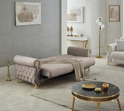 SOFÁ CONVERTIBLE CASA CON TERCIOPELO BEIGE, ACABADOS DORADOS Y COJINES ELEGANTES 3+2+1 (SOFÁ DE 3 PLAZAS 240X90X90CM / SOFÁ DE 2 PLAZAS 180X90X90CM / SILLÓN DE 1 PLAZA 84X80X97CM)