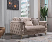 JUEGO DE SOFÁS CONVERTIBLES CUBA CON ELEGANTE COLOR BEIGE CON ACABADO DORADO EN LAS PATAS CON COJINES 3+2+1 (SOFÁ DE 3 PLAZAS 240X100X80CM / SOFÁ DE 2 PLAZAS 170X100X80 CM / SILLÓN DE 1 PLAZA 110X100X90CM)