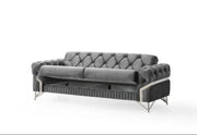 MARBELLA CONVERTIBLE SOFA SET WITH GREY VELVET AND SILVER FINISHING 3+2+1 ( 3 SEATER 230X87X85CM / 2 SEATER 178X87X85CM / 1 SEATER 76X85X102CM)