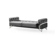 MARBELLA CONVERTIBLE SOFA SET WITH GREY VELVET AND SILVER FINISHING 3+2+1 ( 3 SEATER 230X87X85CM / 2 SEATER 178X87X85CM / 1 SEATER 76X85X102CM)