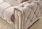 PUNTO CONVERTIBLE SOFA WITH BEIGE AND GOLD FEETS AND WITH ELEGANT COUSHIONS 3+2+1 ( 3 SEATER 240X100X80CM  2 SEATER 170X100X80)