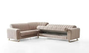 LINES CONVERTIBLE SOFA IN BEIGE AND GOLD TOUCH 215X265X90CM