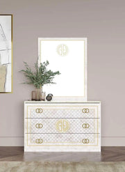 GUCCI SOFT BEDROOM SET IN BEIGE/GOLD FEATURES A MODREN  DESIGN  . SET INCLUDES 160X200 BED WITHOUT MATRESS AND 4 DOORS WARDROBE WITH 180X57X216CM AND DRESSING TABLE WITH 3 DRAWERS 116X46X77CM AND 2 BED SIDETABLE 54X37X50CM ,