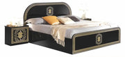 SOFIA BEDROOM SET  IN BLACK/GOLD FEATURES MODREN AND ELEGANT DESIGN . THE SET INCLUDES A BED 160X200CM WITHOUT MATRESS AND WITH 4 DOOR WARDROBE 160X51X210CM AND 3 DRAWERS COMMODE 110X42X67CM AND MIRROR AND 2 BEDSIDE TABLE 49X36X47CM
