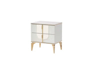 ATLANTIS BEDROOM SET IN BEIGE/GOLD FEATURES A MODREN AND ELEGANT DESIGN . THE SET INCLUDES A 160X200CM BED WITHOUT MATRESS AND 4 DOORS WARDROBE 200X60X210CM AND 3 DRAWERS COMMODE 80X45X105CM AND MIRROR AND 2 BEDSIDE TABLES 62X40CM