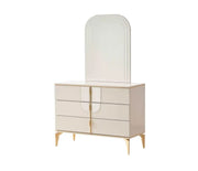 ATLANTIS BEDROOM SET IN BEIGE/GOLD FEATURES A MODREN AND ELEGANT DESIGN . THE SET INCLUDES A 160X200CM BED WITHOUT MATRESS AND 4 DOORS WARDROBE 200X60X210CM AND 3 DRAWERS COMMODE 80X45X105CM AND MIRROR AND 2 BEDSIDE TABLES 62X40CM