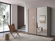 ARMARIO VENUS CON 2 PUERTAS CORREDERAS, MARRÓN/GRIS TOPO Y CON ESPEJO, 180X60X200CM