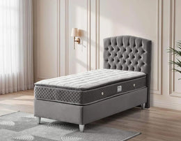 SIENA BASE SET 90X190 IN GREY VELVET WITH DESIGN ON HAEDBOARD  WITH CANAPE INCLUDES (WITHOUT MATRESS)