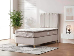 ANCONA BASE SET 90X190 CM IN BEIGE VELVET COMBINES DESIGN ON HEADBOARD WITH CANAPE INCLUDES (WITHOUT MATRESS )