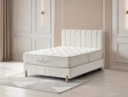SENNA BASE SET 160X200 CM IN BEIGE FABRIC AND ELEGANT LINES DESIGN ON HEADBOARD WITH CANAPE  INCLUDES (WITHOUT MATRESS)
