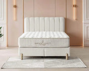 SENNA BASE SET 160X200 CM IN BEIGE FABRIC AND ELEGANT LINES DESIGN ON HEADBOARD WITH CANAPE  INCLUDES (WITHOUT MATRESS)