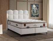 TIFFANY BASE SET 180X200CM IN BEIGE FABRIC AND ELEGANT DESIGN ON HAEDBOARD WITH CANAPE INCLUDES (WITHOUT MATRESS)