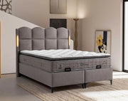 TIFFANY BASE SET 160X200CM IN GREY FABRIC AND ELEGANT DESIGN ON HAEDBOARD WITH CANAPE INCLUDES (WITHOUT MATRESS)