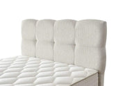 BASE AURA 160X200 CM TAPIZADA EN TELA BEIGE Y ELEGANTE DISEÑO EN CABECERO CON CANAPÉ INCLUIDO (SIN COLCHÓN)