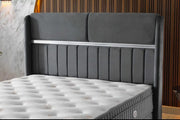 ESTELLE BASE SET 140X190CM IN GREY VELVET WITH SILVER ELEGANT DESIGN ON HEADBOARD WITH CANAPE INCLUDES (WITHOUT MATRESS)