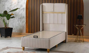 ESTELLE BASE SET 90X190CM IN BEIGE VELVET WITH GOLD ELEGANT DESIGN ON HEADBOARDWITH CANAPE INCLUDES (WITHOUT MATRESS)