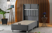ESTELLE BASE SET 90X190CM IN GREY VELVET WITH SILVER ELEGANT DESIGN ON HEADBOARD WITH CANAPE INCLUDES (WITHOUT MATRESS)