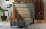 ESTELLE BASE SET 90X190CM IN GREY VELVET WITH SILVER ELEGANT DESIGN ON HEADBOARD WITH CANAPE INCLUDES (WITHOUT MATRESS)