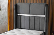 ESTELLE BASE SET 90X190CM IN GREY VELVET WITH SILVER ELEGANT DESIGN ON HEADBOARD WITH CANAPE INCLUDES (WITHOUT MATRESS)