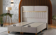 ESTELLE BASE SET 160X200CM IN BEIGE VELVET WITH GOLD ELEGANT DESIGN ON HEADBOARD WITH CANAPE INCLUDES (WITHOUT MATRESS)