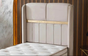 ESTELLE BASE SET 90X190CM IN BEIGE VELVET WITH GOLD ELEGANT DESIGN ON HEADBOARDWITH CANAPE INCLUDES (WITHOUT MATRESS)